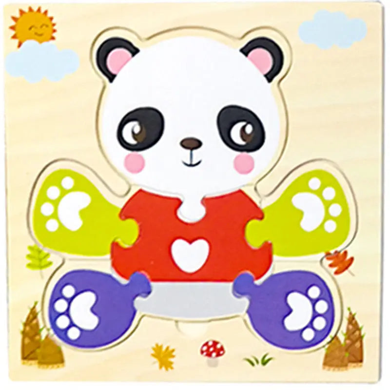 EZ Baby Wooden 3D Puzzles Tangram Shapes Learning Educational Cartoon Animal Intelligence Jigsaw Toys For Children Gift