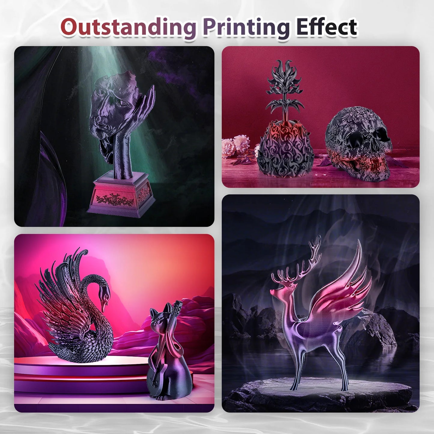 EZ 250g Silk Rainbow PLA Filament 1.75mm Shiny PLA Gradient Filament 3D Printer Filament Fit Most Printers Black Red Purple Change