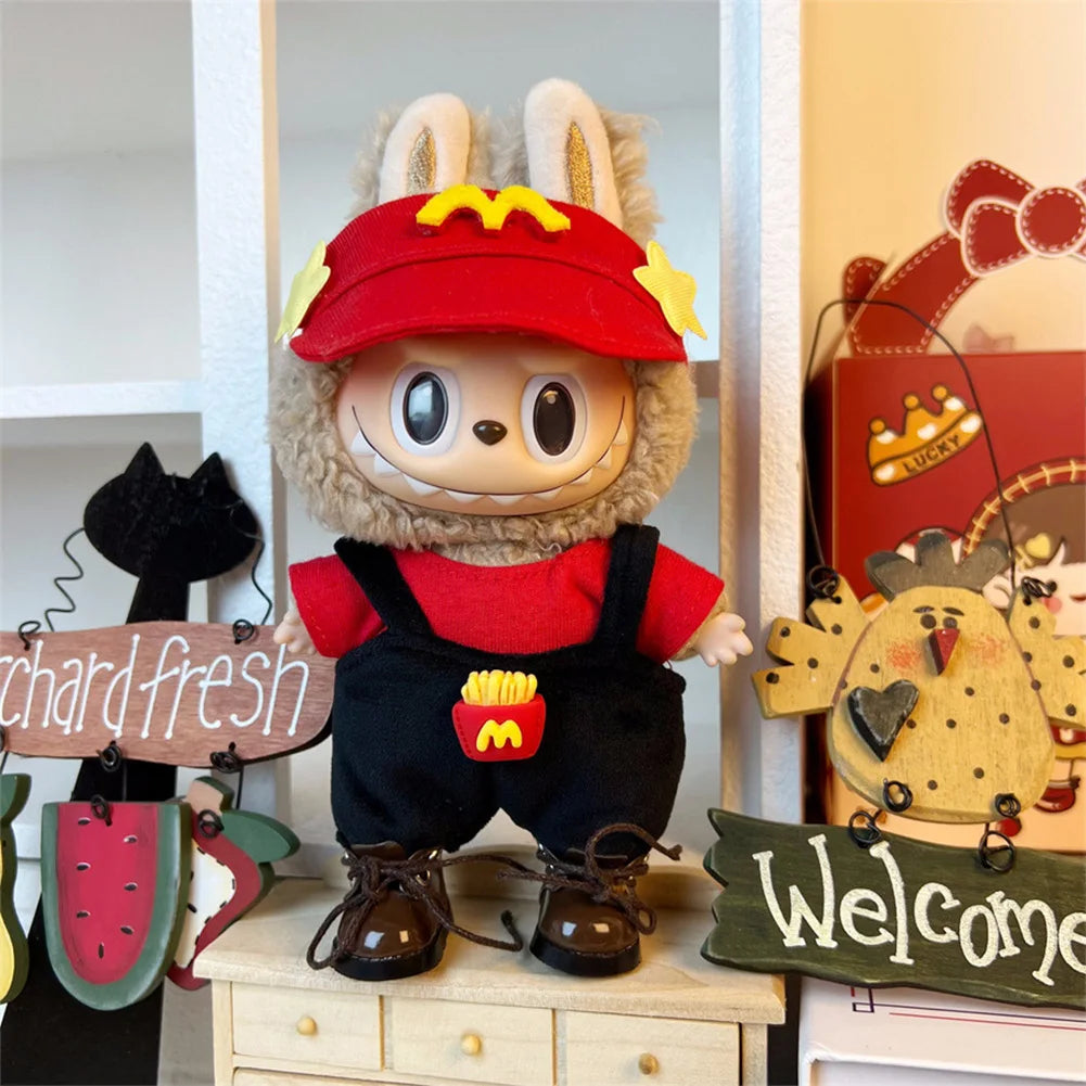 EZ Labubu 17cm Clothes Outfit Accessories For Labubu Dolls Clothing Kid Gift French Fries Apron And M Hat