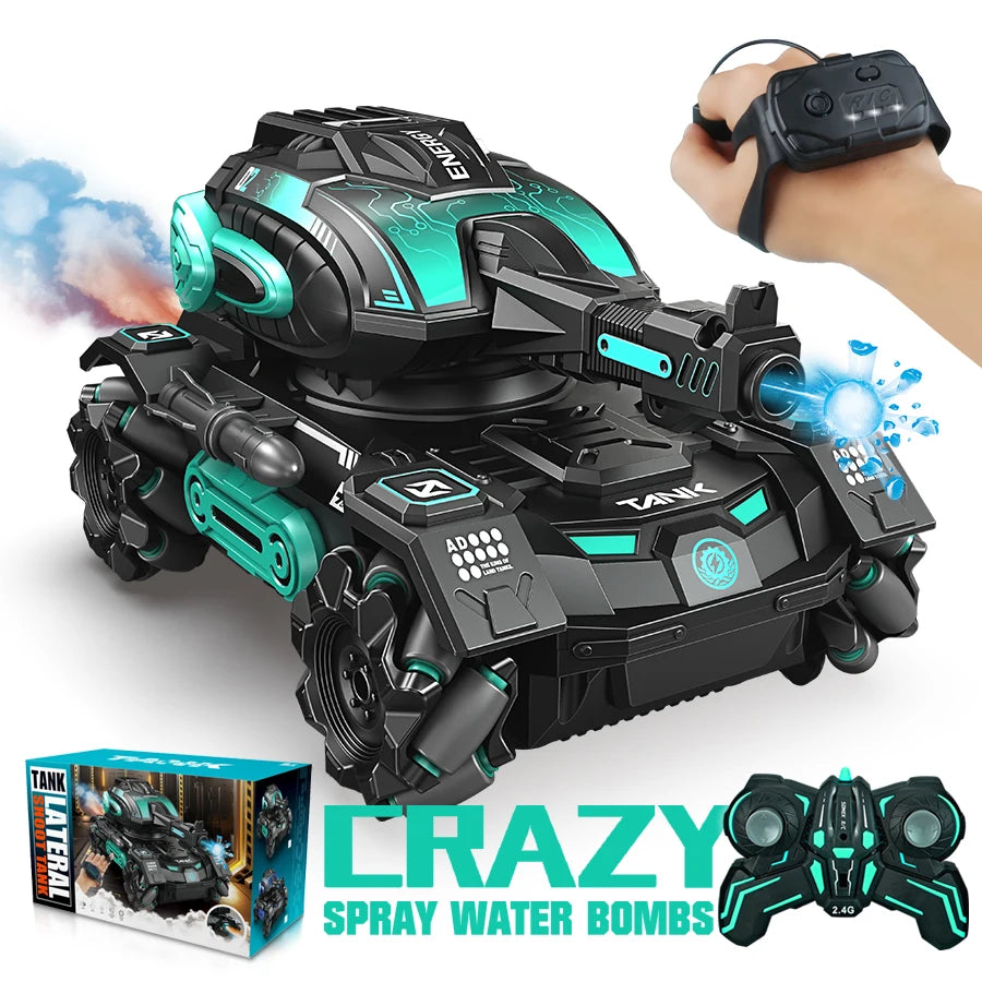 EZ RC spray car 2.4G four-wheel stunt launch water polo tank car boy machine armour toy car Watch requires additional purchase