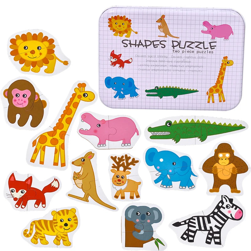 EZ Baby Puzzle Montessori Educational Toys Wood 3D Puzzle Games Iron Box children Puzzles Jigsaw Wooden Puzzles For Kids 2 3 4 Year