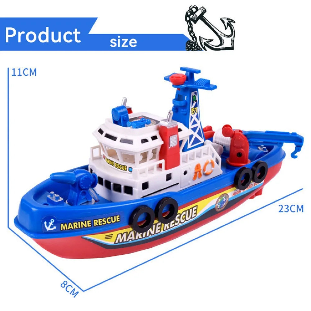 EZ Children's Sprinkler Electric Boat Bathing Toy Rescue Model Fire Boat LED 3-6 Year Old Puzzle Toy with Light and Music