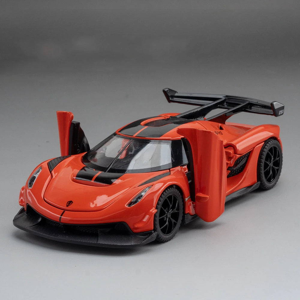 EZ Scale 1:32 KNSG Jesko Car Model Toy Alloy Body Rubber Tires Diecast Supercar Models Doors Opened Sound Light Kids Toys Gifts