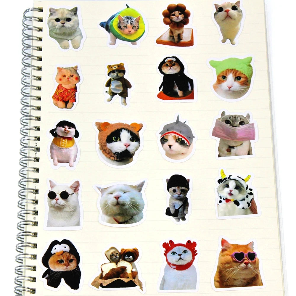 EZ 10/50/100pcs Funny Cat Stickers Cartoon Cute Decals Toy Stationery Guitar Phone Bicycle Laptop Luggage Car Graffiti Kids Sticker