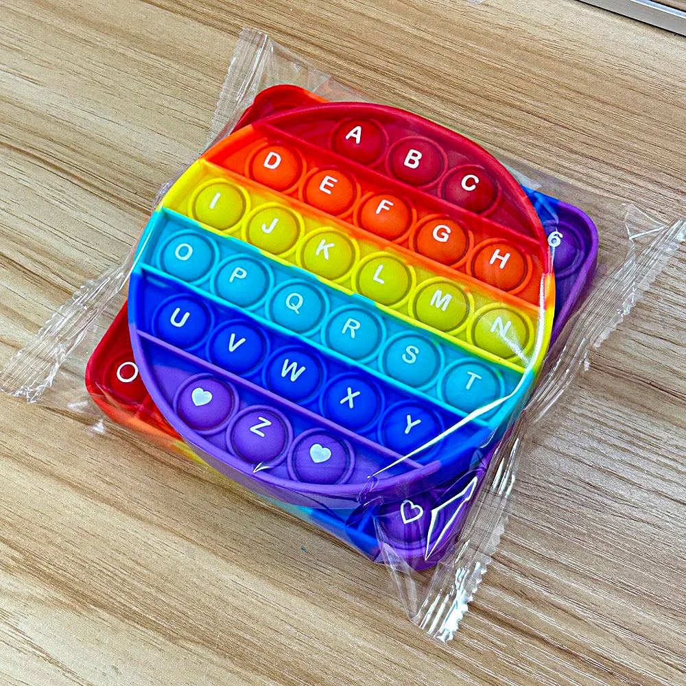 EZ 2pcs/pack Numbers Letters Alphabet Math Learning Fidget Toys Silicone Rainbow Square Circle Educational Toys for Kids