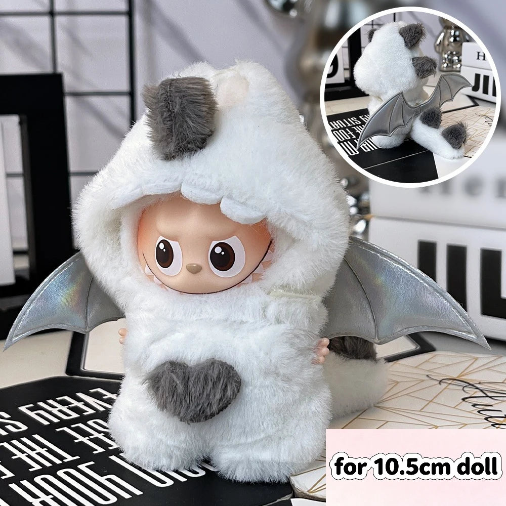 EZ For 17cm/10.5cm Labubu 4.0/3.0 Accessories Doll Clothes Heartbeat Long Eared Furry Rabbit Costume Cartoon Dress Up Labubu Outfit