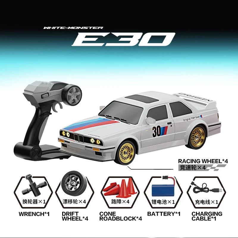 EZ 1/16 Proportion remote control car 4×4 2.4G high speed Drift Racing Lithium battery charging Retro BMW Light car model
