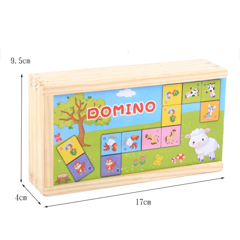 EZ Kids Cognitive Animal Solitaire Dominoes Puzzle Toy Montessori Wooden Animal Color Cognitive Cartoon Jigsaw Board Education Toys