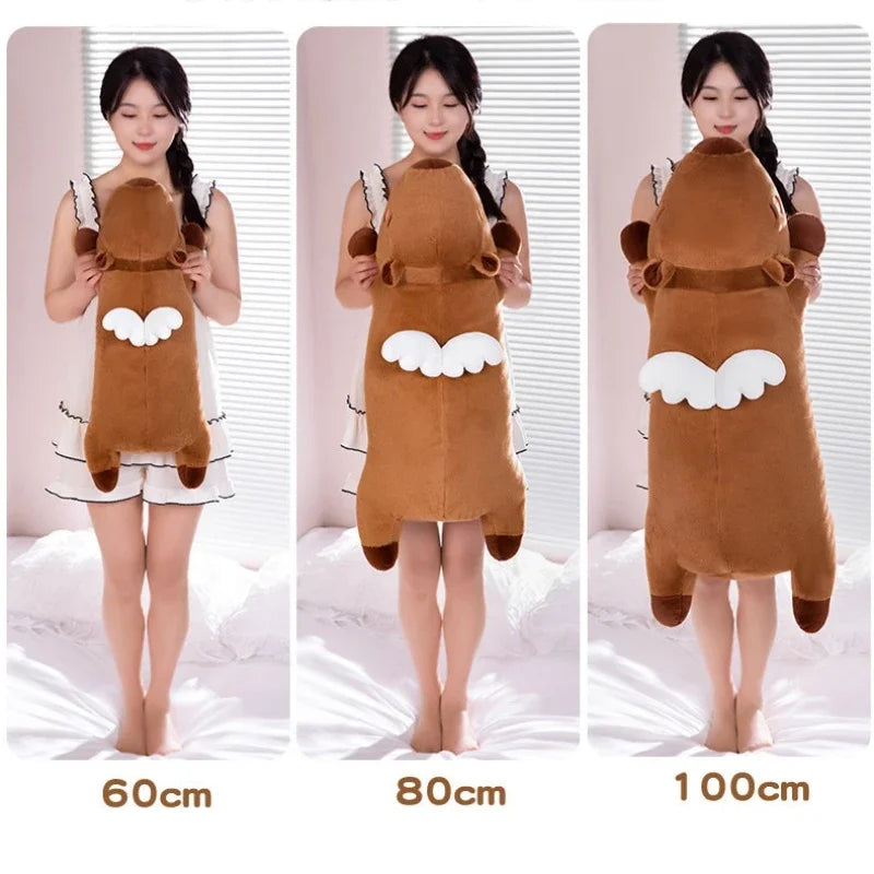 EZ 60cm-100cm Kawaii Cartoon Giant Strip Capybara Plush Doll Pillow Lying Brown Orange Wings Creative Capybara Plush Toy Home Decor