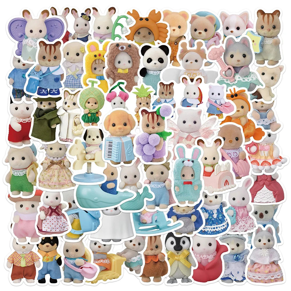 EZ 55pcs Calico Critters Stickers Laptop Scrapbook Decoration Graffiti Decals Skateboard Laptop Waterproof Sticker