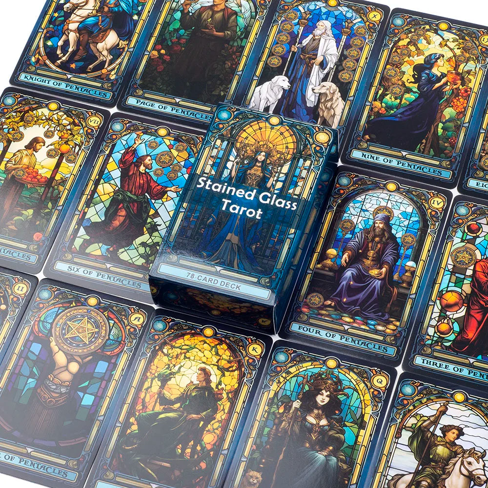 EZ Stained Glass Tarot A 78-Card Deck Leisure Entertainment Game Card Family Gathering Divination Board Playing Games 10.3*6Cm