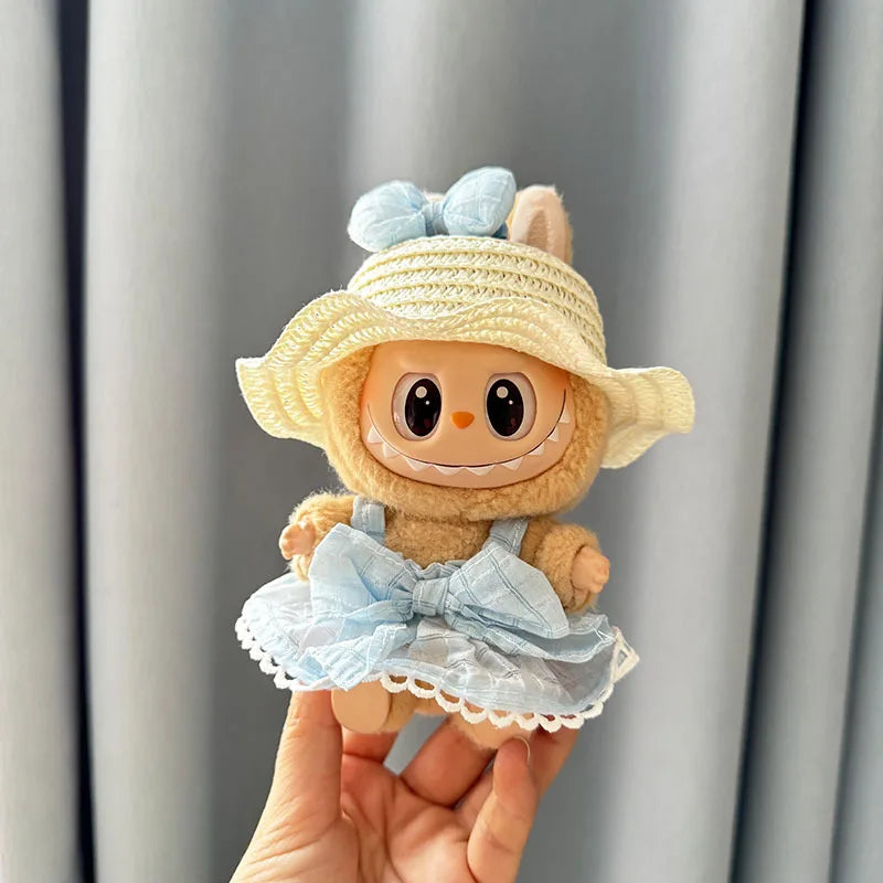 EZ Luxury Plush Wedding Dress Dolls Clothes for Labubu I II Korea Style Fluffy Romantic Wedding Dress Flower Hat Suit for Ladbubu