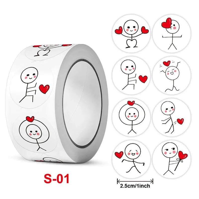EZ 500pcs-20mm/25mm Matchstick Man Stickers Cartoon Cute Creative Label Circular Stickers Children's Hand Account Sealing Stickers