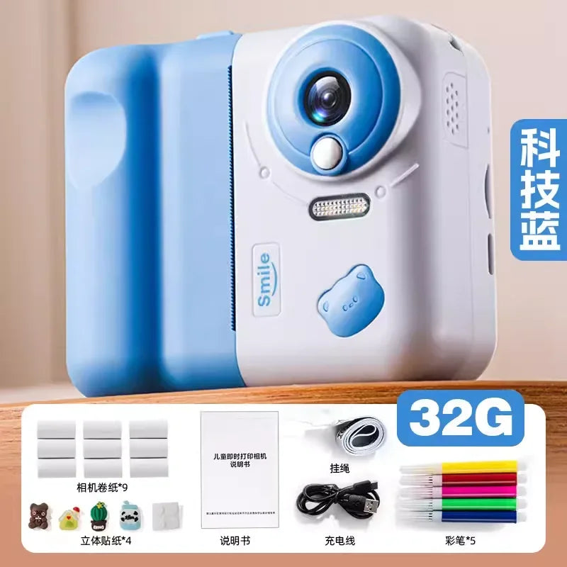 EZ 32G Instant Printing Camera Photography Portable Thermal Digital Kids Toys Girl Recorder 1080P Video Doodles 2.8in Birthday Gift