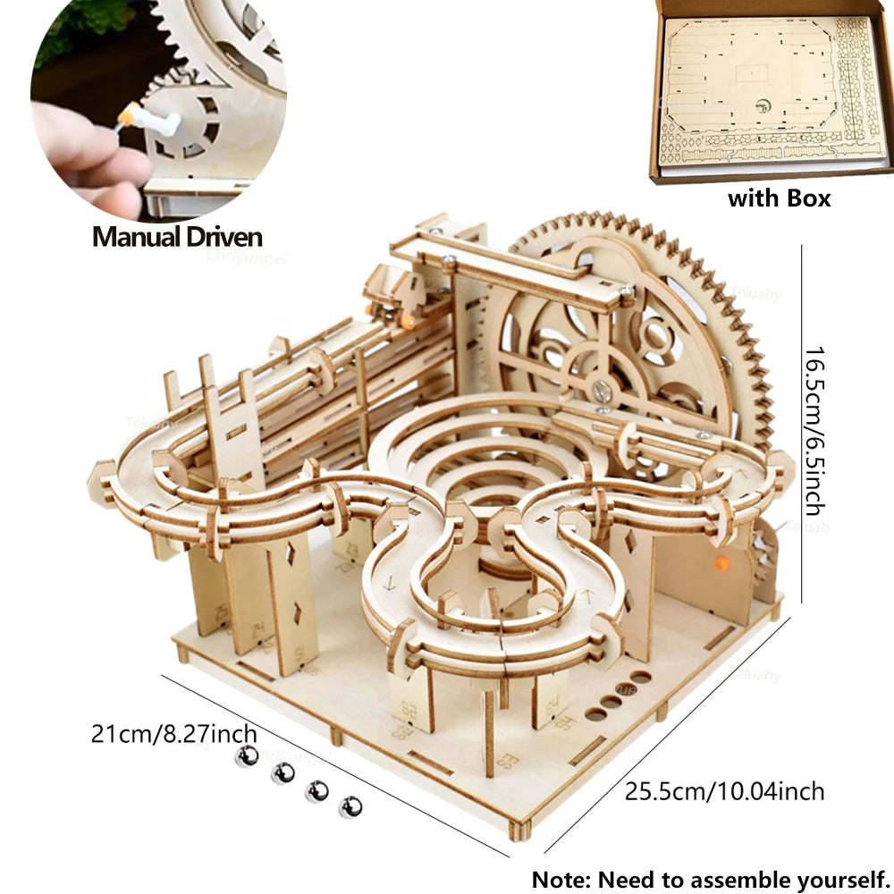EZ 3D Wooden Puzzle Building Model Kit Electric Motorized Marble Run STEM Educational Construction Toys for Kids Adults Gifts