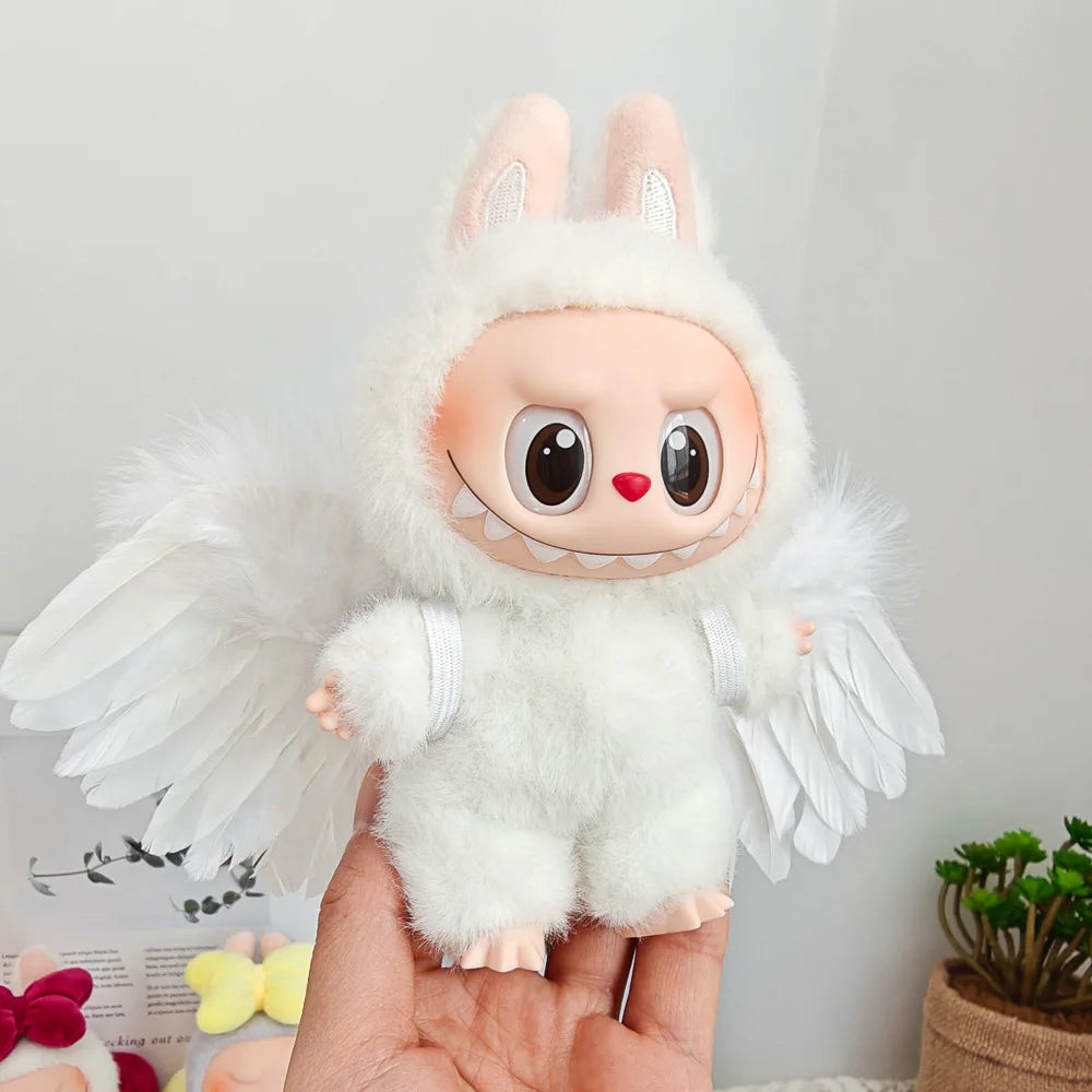 EZ Doll Clothes Outfit Accessories for 15-17cm Labubu Black White Angel Feather Wings DIY Mini Dolls Clothing Girl Gift