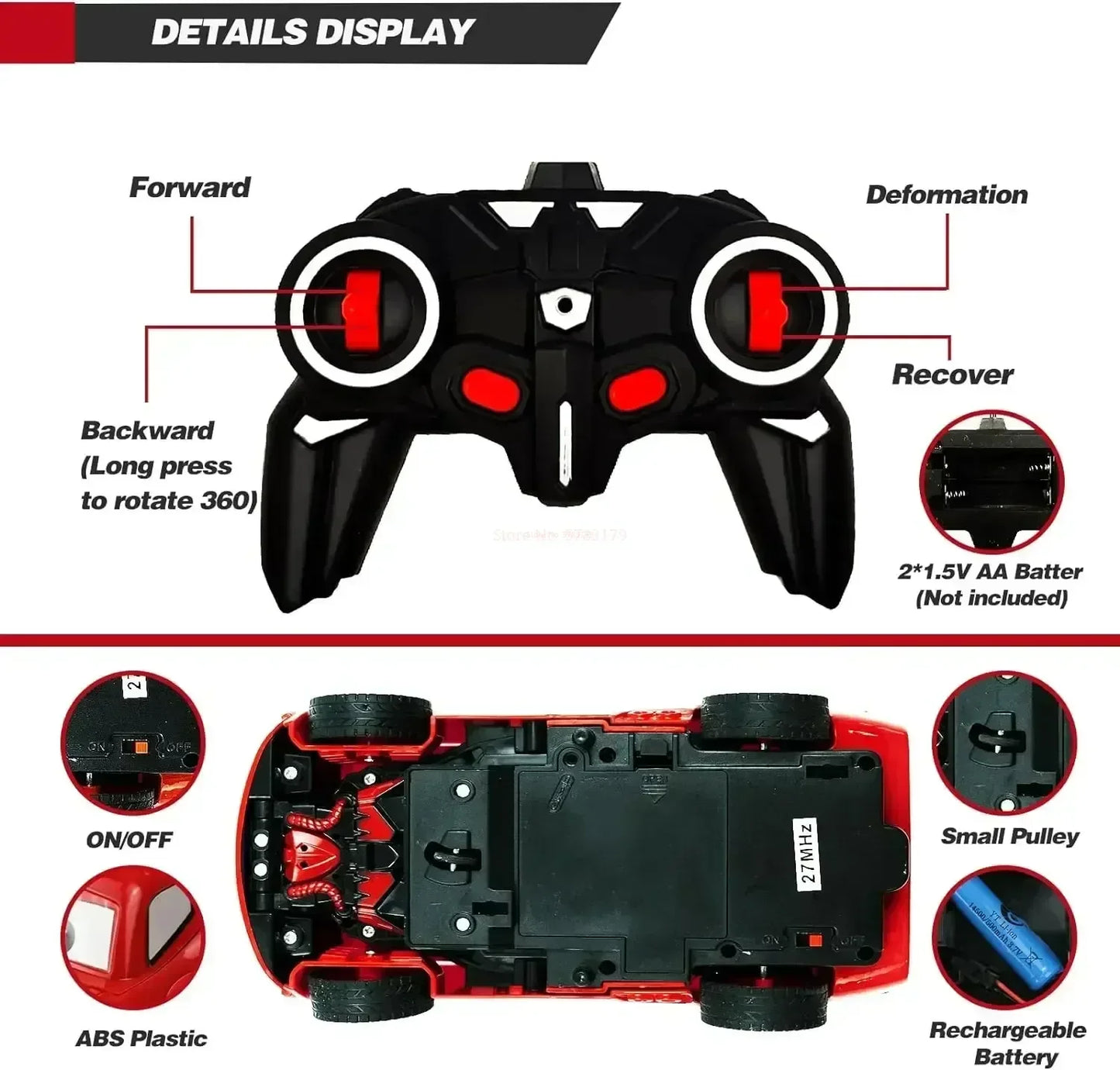 EZ Disney Lightning Mcqueen Remote Control Car 2in1 Transform Robot Rc Deformation Car Anime Model One Button High Speed Kids Toys