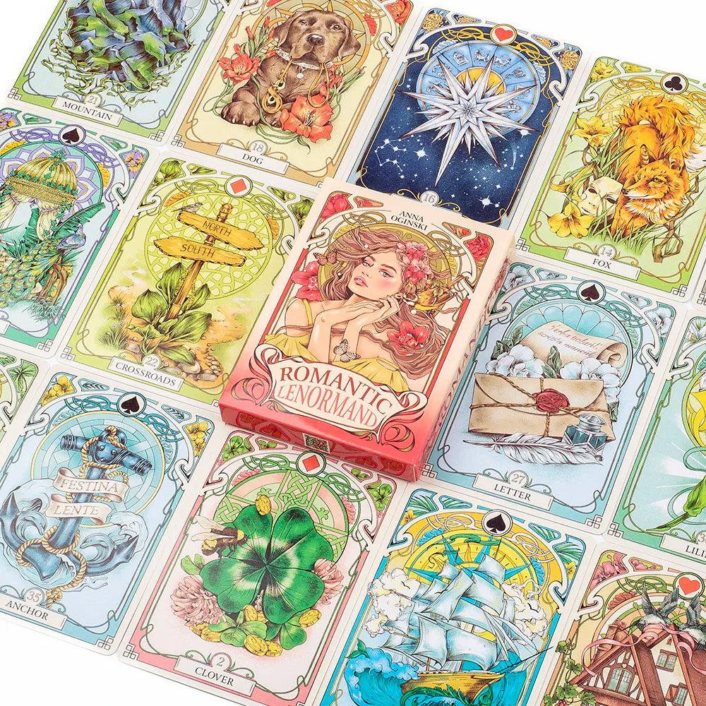 EZ 37Pcs Cards Romatic Lenormand Tarot Deck Full English Version Oracles Deck For Girl Board Games 10.2*7.2Cm