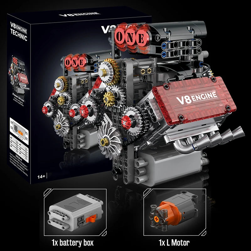 EZ V8 Engine Motorized Simulation Brick Model Electrically Drive Building Blocks Technical Car Parts Creative Toys Gifts Kids Adult
