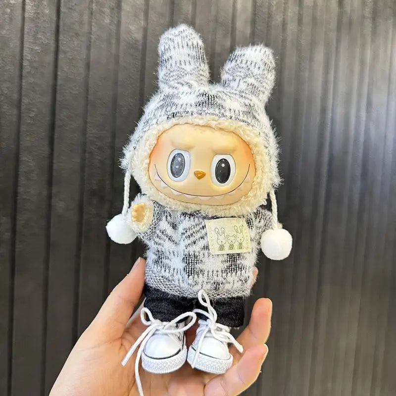 EZ For 15-17 cm Labubu clothes outfit Labubu sitting party jacquard two-piece set Dolls Accessories Cute Decoration