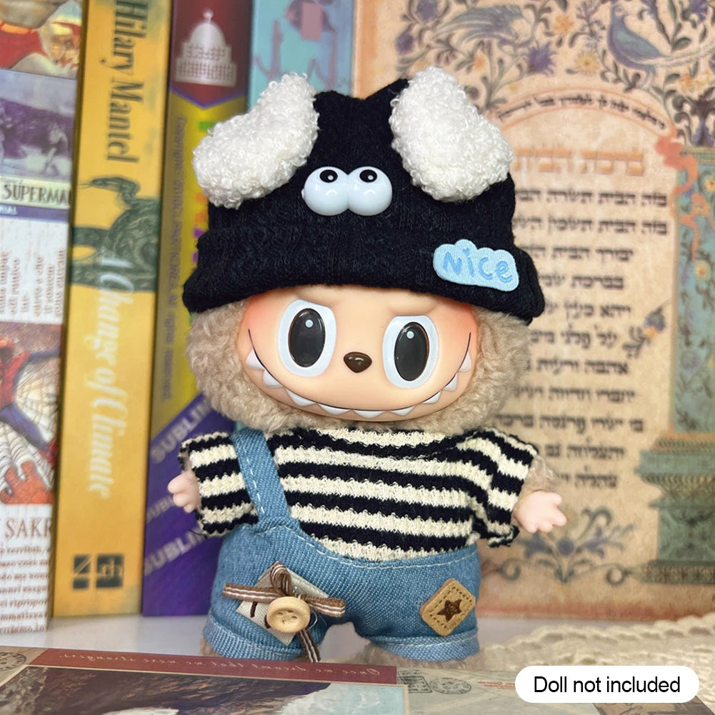 EZ For 17cm Labubu V1 V2 Outfit Doll Clothes Fashion Clothes Hoodies Color Match Hoodies Casual Plaid Overalls Dolls Accessories