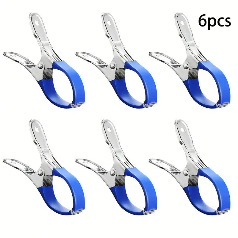 EZ 6 Pieces Durable Stainless Steel Pool Cover Clips with Blue Plastic Handles - Heavy Duty Windproof Spring Clips for Secure Above