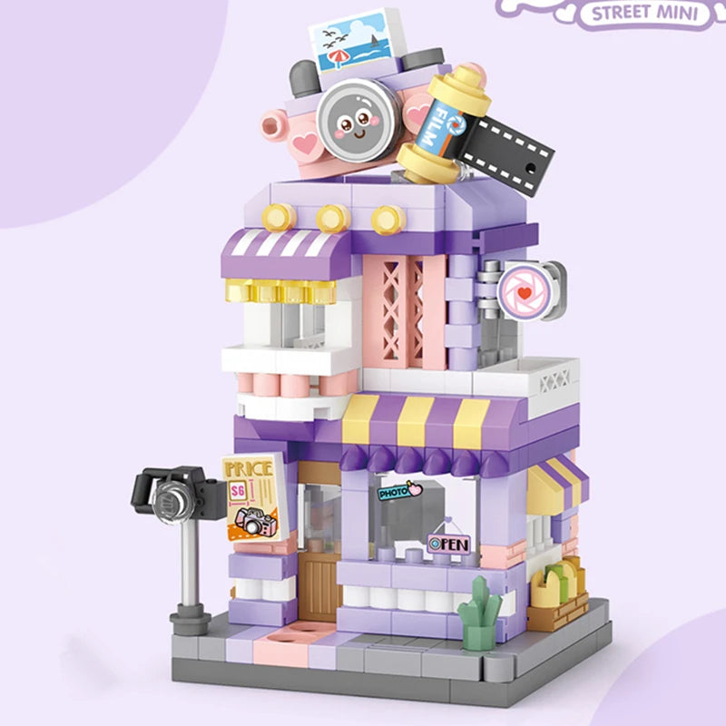 EZ NEW Panda Pet Coffee Ice Cream Flower Shop Store Street View Food House Building Blocks Kit Girls Bricks Model Kids Toy Children