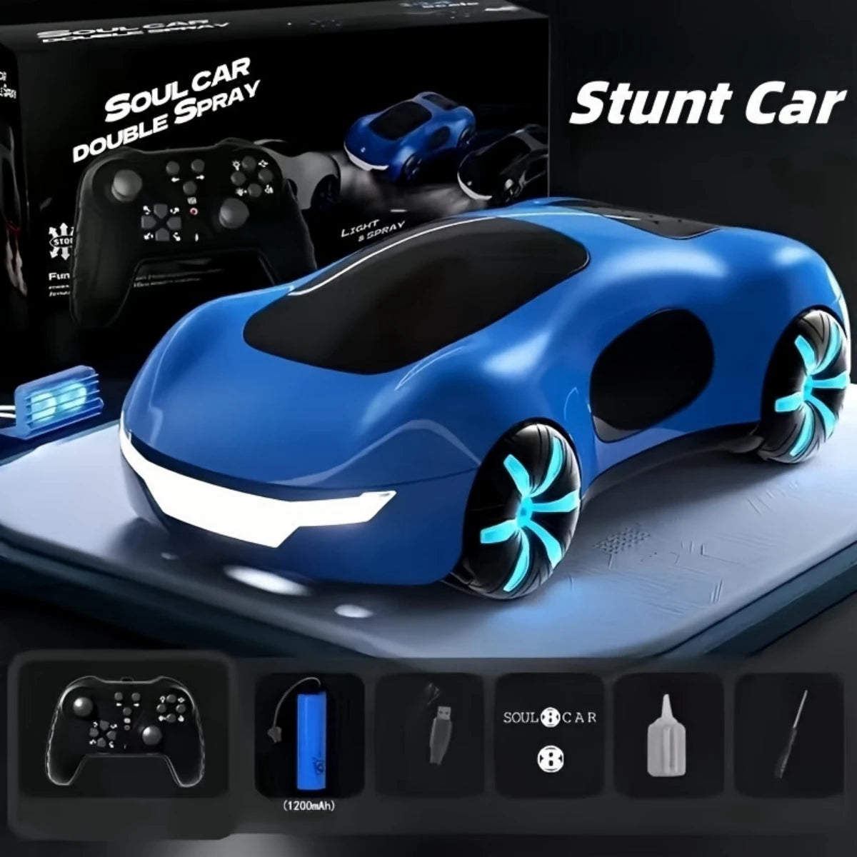 EZ NEW cool sports car dual spray with sound and cool lights four-wheel drive science fiction concept car children's remote control