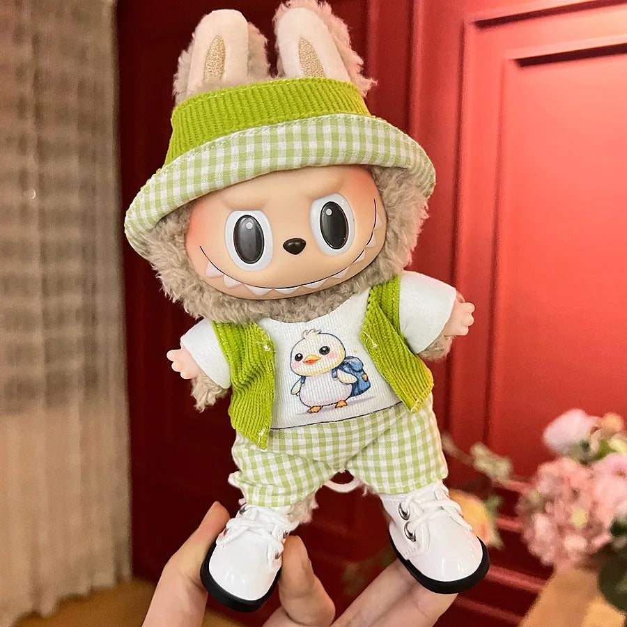 EZ 17cm Mickey Mini Costume Suitable Toy V3 for Labubu Clothes Korean Kpop Idol Pink Bright Silk Bow Princess Dress Birthday Gift