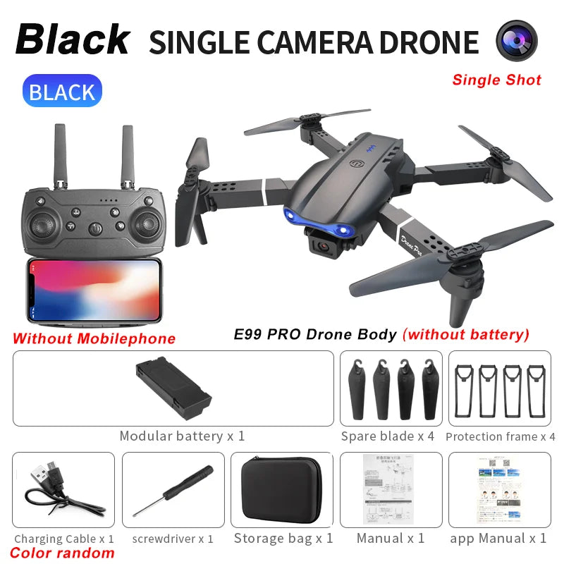 EZ 2024 E99Pro RC Drone 4K Professinal With 1080P Wide Angle HD Camera Foldable Helicopter WIFI FPV Height Hold Gift Toy