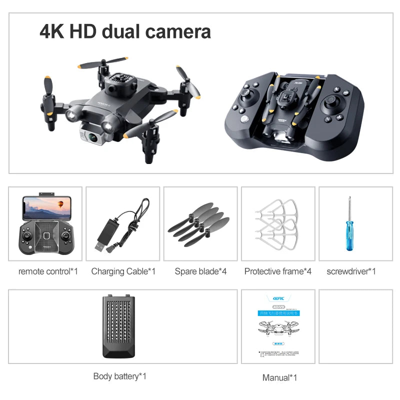 EZ Mini V30 WiFi FPV Drone With 4K HD Dual Camera Obstacle Avoidance Drones Foldable RC Quadcopter Gift for Adults Kid Black Grey