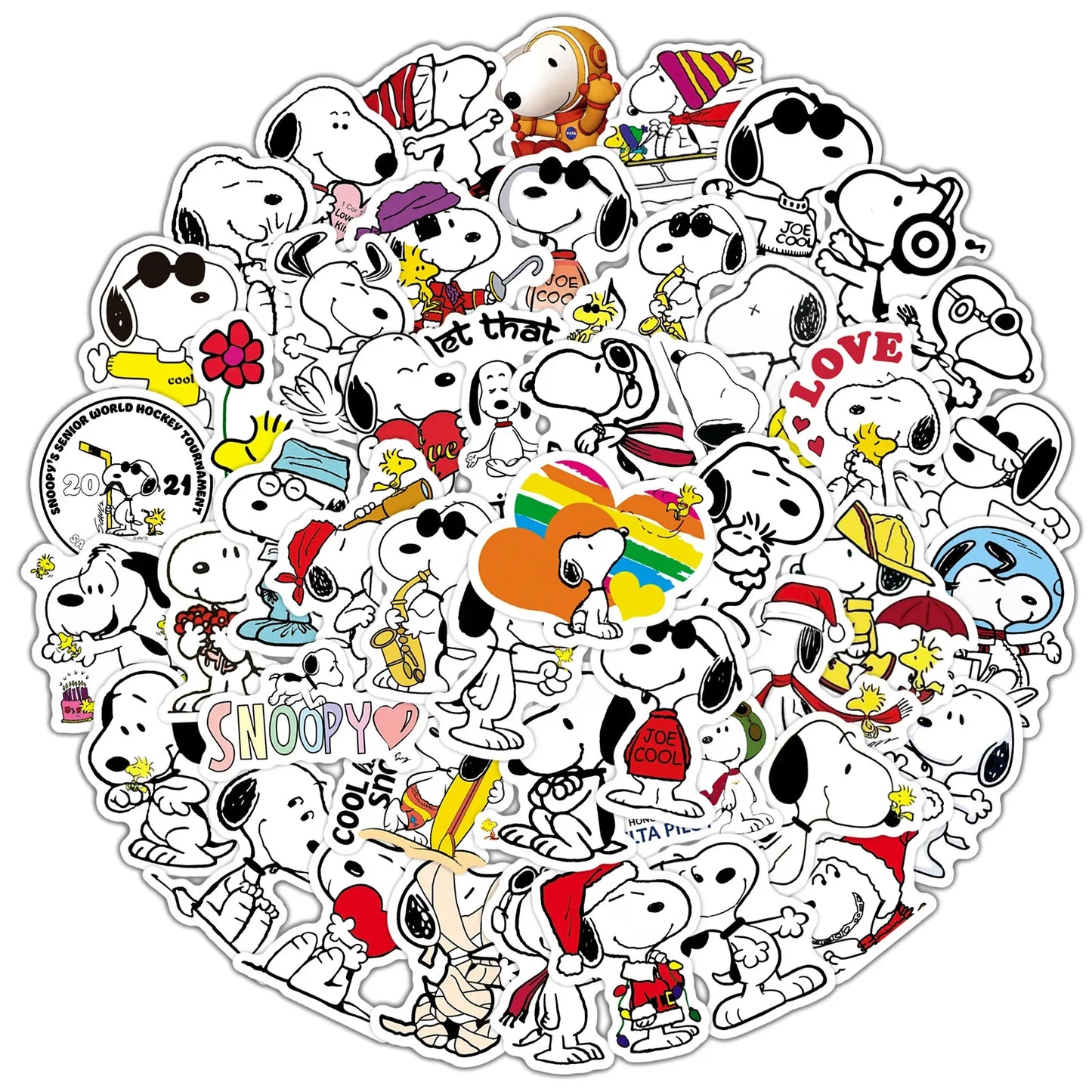EZ 50Pcs Cartoon SnoopyDog Stickers for Kids Laptop Skateboard Graffiti Skateboard Laptop Water Bottle Motorcycle Sticker Toy Decal