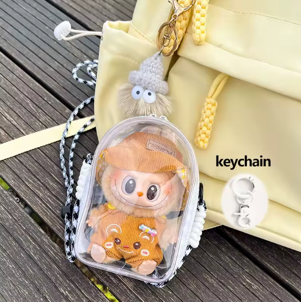 For 15cm Labubu v2 sitting party cotton doll crossbody pain bag pvc storage bag hairball Dolls Display Bag (No dolls)