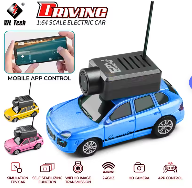 WLtoys 6401 Mini RC Camera Car 1:64 Mobile APP HD Wifi 2.4G Remote Control Electric Racing Trunk Porsche Vehicle Toys Kids Gift