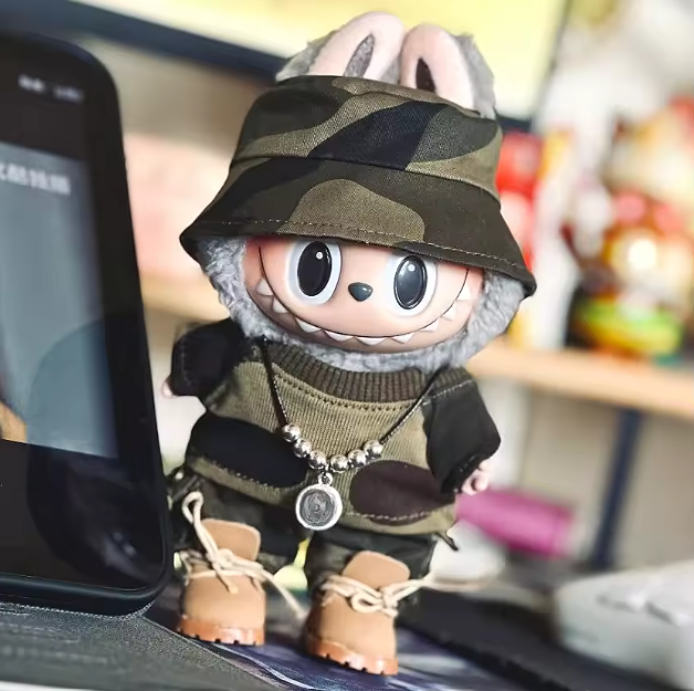 15/17cm Labubu Doll Camouflage Suit Set Stylish Shirts with Color Match Jeans for Ropa Labubu Accessories