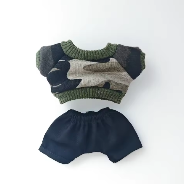 15/17cm Labubu Doll Camouflage Suit Set Stylish Shirts with Color Match Jeans for Ropa Labubu Accessories