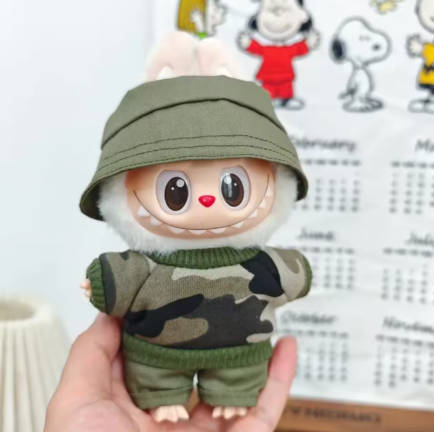 15/17cm Labubu Doll Camouflage Suit Set Stylish Shirts with Color Match Jeans for Ropa Labubu Accessories