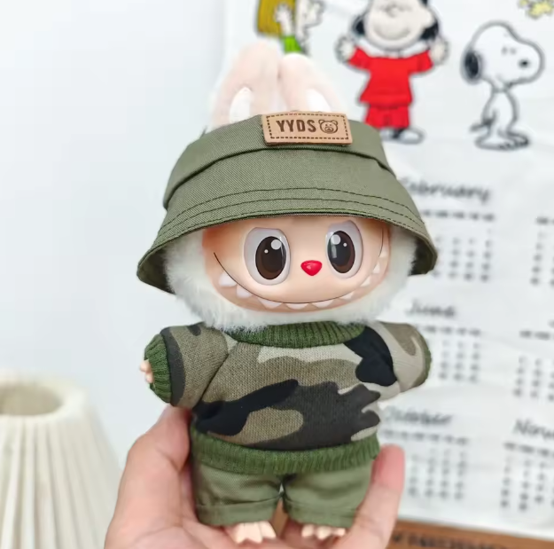 15/17cm Labubu Doll Camouflage Suit Set Stylish Shirts with Color Match Jeans for Ropa Labubu Accessories