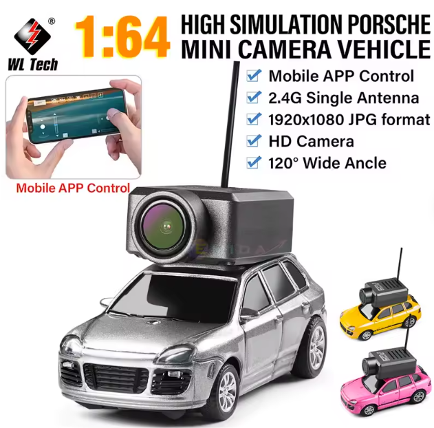 WLtoys 6401 Mini RC Camera Car 1:64 Mobile APP HD Wifi 2.4G Remote Control Electric Racing Trunk Porsche Vehicle Toys Kids Gift