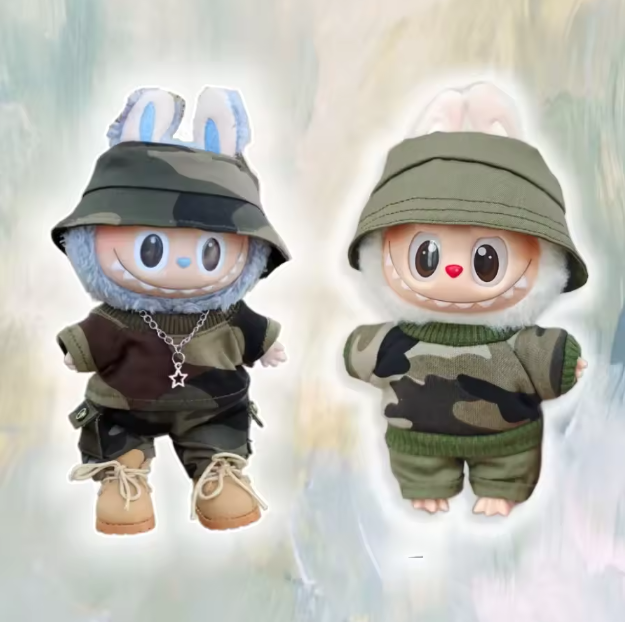 15/17cm Labubu Doll Camouflage Suit Set Stylish Shirts with Color Match Jeans for Ropa Labubu Accessories