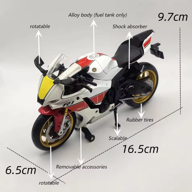 1/12 Scale Yamaha YZF-R1M Motorcycle Model Toy Alloy Diecast Simulation Models Motor Cycle Collection Decoration Boys Toys Gifts