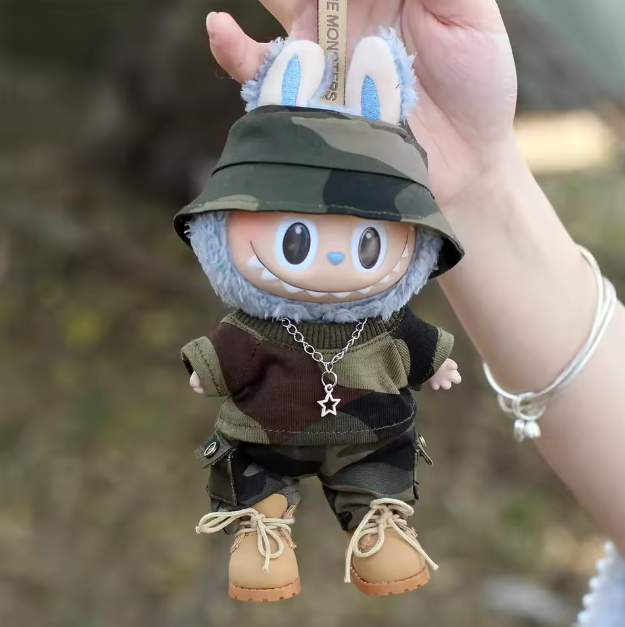 15/17cm Labubu Doll Camouflage Suit Set Stylish Shirts with Color Match Jeans for Ropa Labubu Accessories