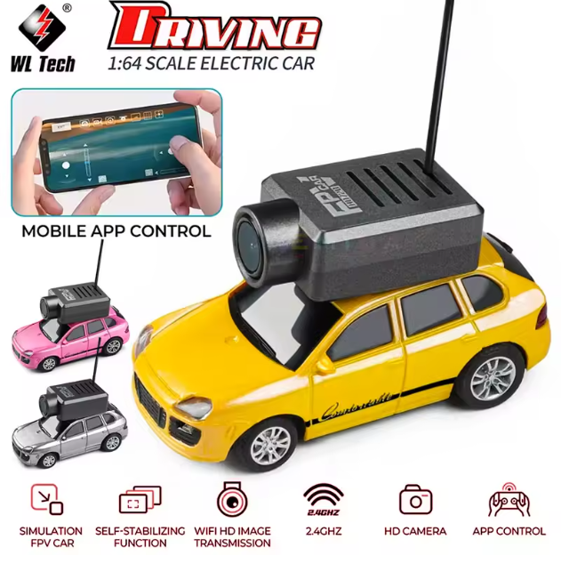 WLtoys 6401 Mini RC Camera Car 1:64 Mobile APP HD Wifi 2.4G Remote Control Electric Racing Trunk Porsche Vehicle Toys Kids Gift