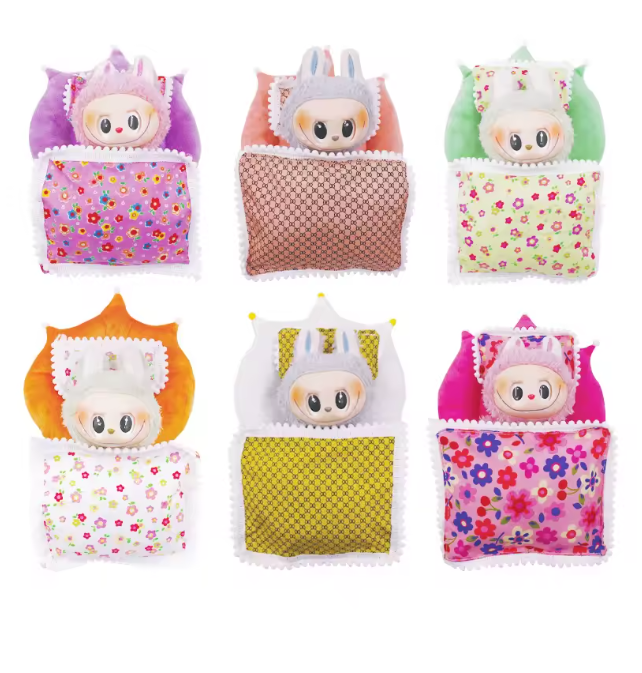 17cm Mini Doll's Accessories Set For Labubu Doll Pop 3Pcs/Set Bed+Quilt+Pillow Pajamas Sleeping Bag Dollhouse Gift,Girl's Toys