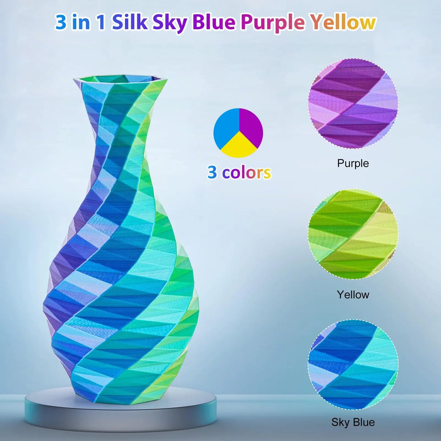 EZ Silk PLA 3D Printer Filament Triple Color Silk PLA Filament 1.75mm 3D Printing Filament Fit Most FDM Printers, 250g Spool(0.55lb