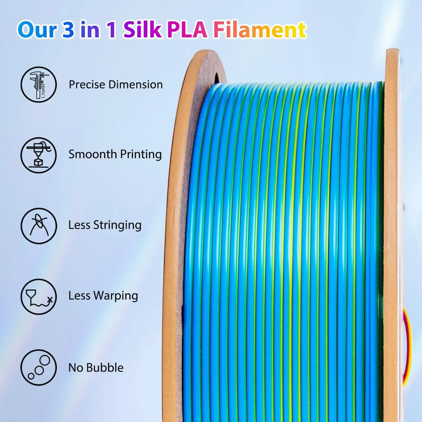 EZ Silk PLA 3D Printer Filament Triple Color Silk PLA Filament 1.75mm 3D Printing Filament Fit Most FDM Printers, 250g Spool(0.55lb