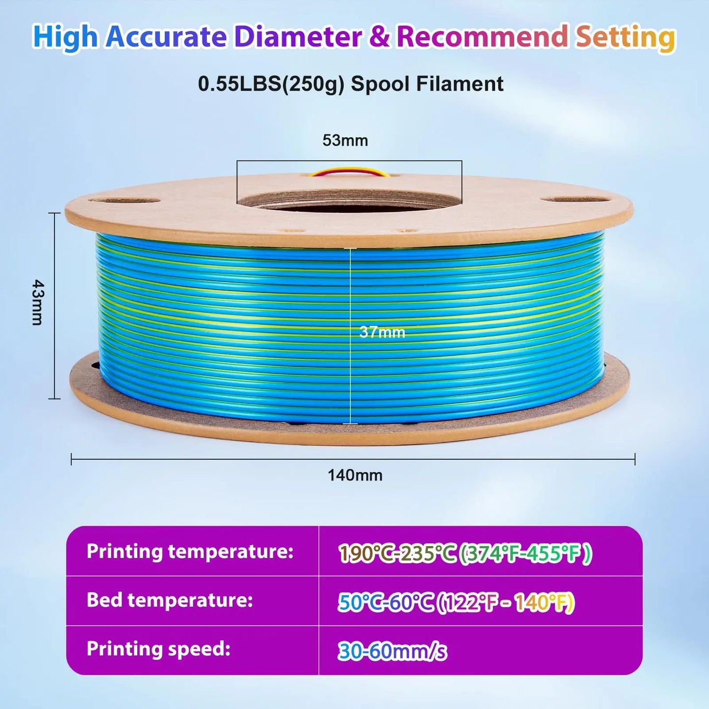 EZ Silk PLA 3D Printer Filament Triple Color Silk PLA Filament 1.75mm 3D Printing Filament Fit Most FDM Printers, 250g Spool(0.55lb