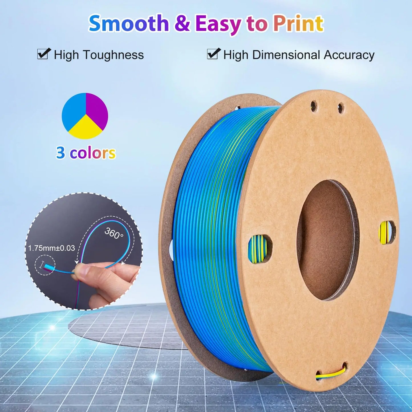 EZ Silk PLA 3D Printer Filament Triple Color Silk PLA Filament 1.75mm 3D Printing Filament Fit Most FDM Printers, 250g Spool(0.55lb