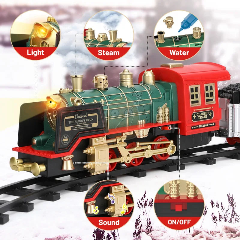 EZ Remote Control Track Train Car Classical Simulation Water Steam Electric Railway Set Christmas Gift Educational Toy For Children