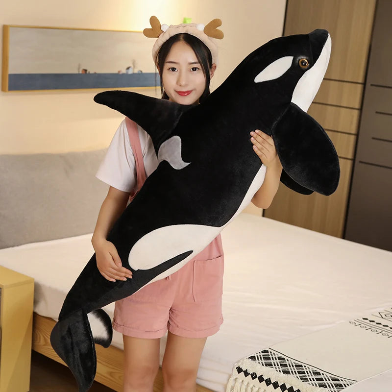 EZ 50cm-130cm Lifelike Orcinus Orca Black Whale Plush Toys Big Fish Cloth Doll Shark Stuffed Sea Animals Children Birthday Gift